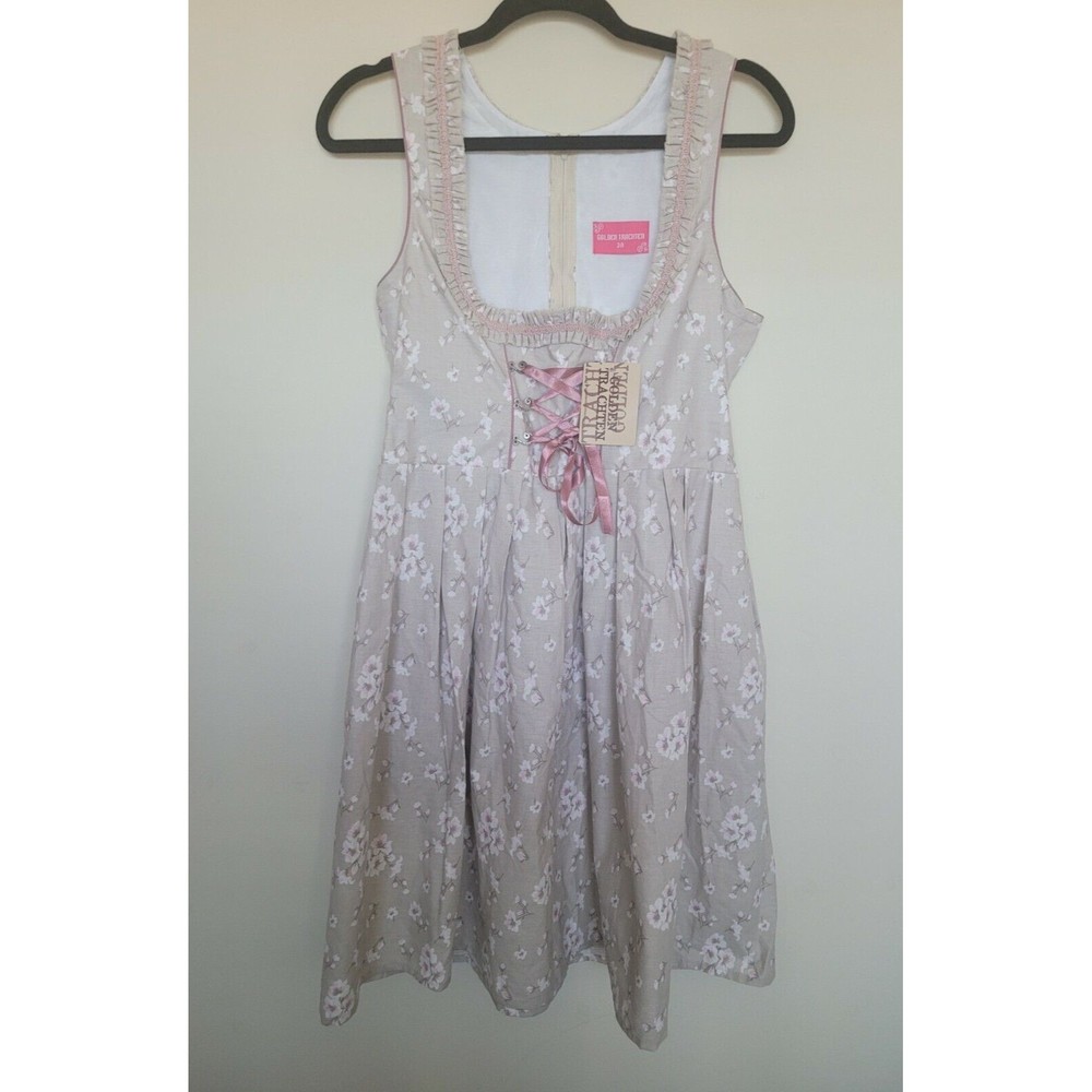 Golden Trachten Womens Floral Knee Length Dress Oktoberfest Waitress Party 38